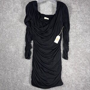 Chrysanthemum Black Ruched Long Sleeve Square‎ Neck Bodycon Dress XL